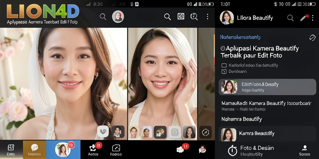 Screenshot antarmuka LION4D menampilkan fitur Kamera Beautify yang memukau.