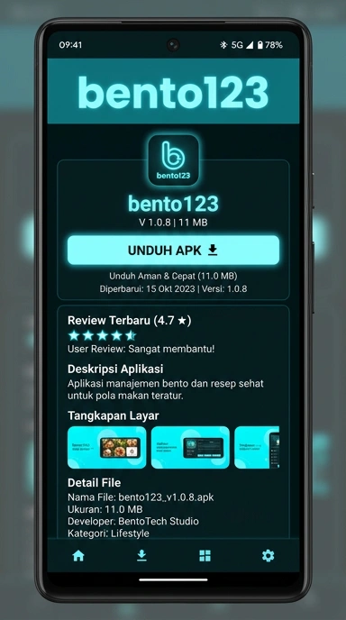 Tampilan halaman APK bento123