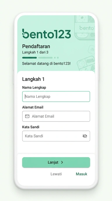 Tampilan halaman daftar bento123