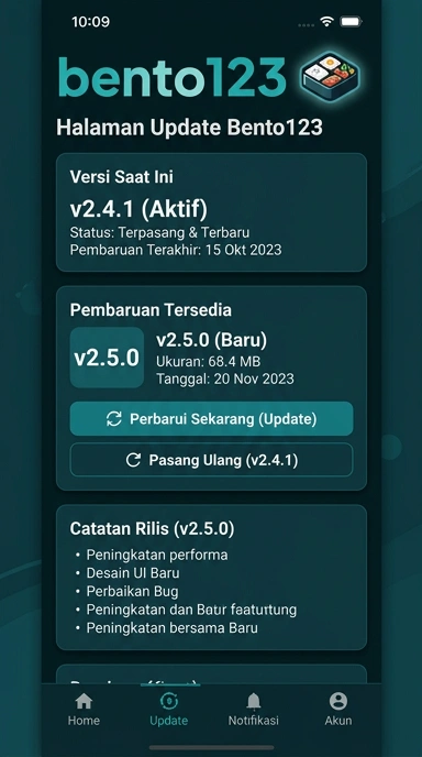 Tampilan riwayat versi bento123